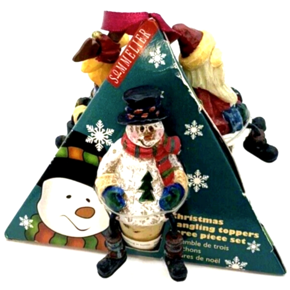 Wine Topper Corks Christmas Dangling 3 piece set Santa Reindeer Snowman Charm